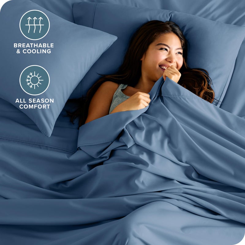 Bare Home Hotel Luxury Twin XL Sheet Set, Extra Soft, 4 Piece Set, Deep Pockets, Easy Fit, Cooling & Breathable, Wrinkle, Fade, Stain Resistant, Includes 2 Pillowcases (Twin XL, Coronet Blue) - Image 3